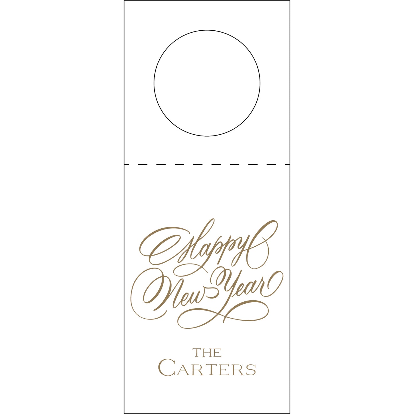 Door hanger with 'Happy New Year' and 'The Carters' text on a white background