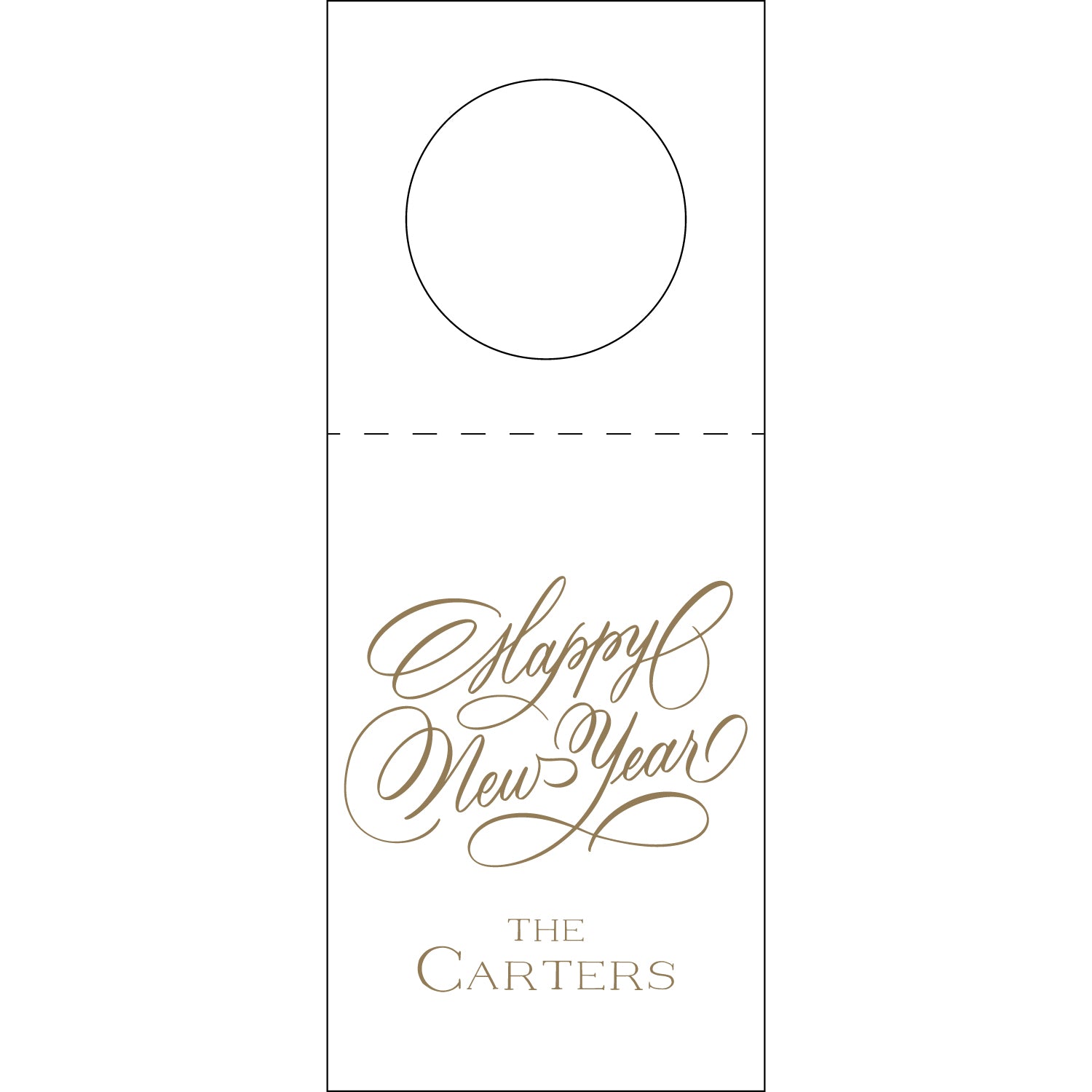 Door hanger with 'Happy New Year' and 'The Carters' text on a white background