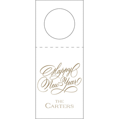 Door hanger with 'Happy New Year' and 'The Carters' text on a white background